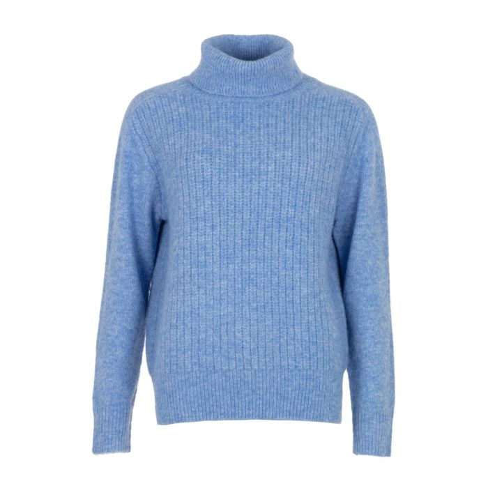 Roll neck pull soft knit Jeans Blue